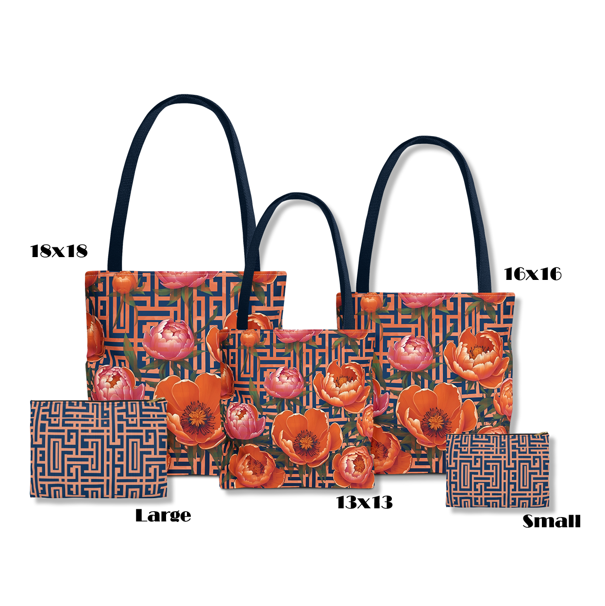 Bundle and Save! Peony Labyrinth Tote and Geometric Background Flat Accessory Pouch