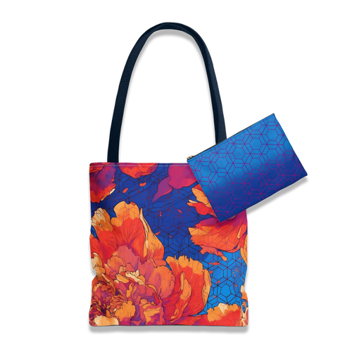 Bundle and Save! Floral Hex Flame Tote and Floral Hex Flame Geometric Background Flat Pouch