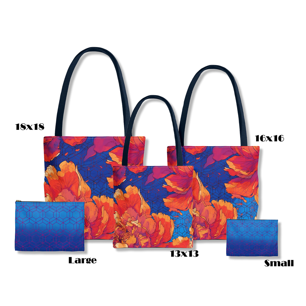 Bundle and Save! Floral Hex Flame Tote and Floral Hex Flame Geometric Background Flat Pouch