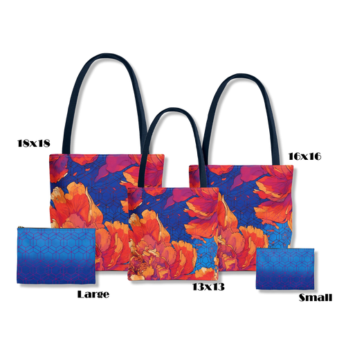 Bundle and Save! Floral Hex Flame Tote and Floral Hex Flame Geometric Background Flat Pouch