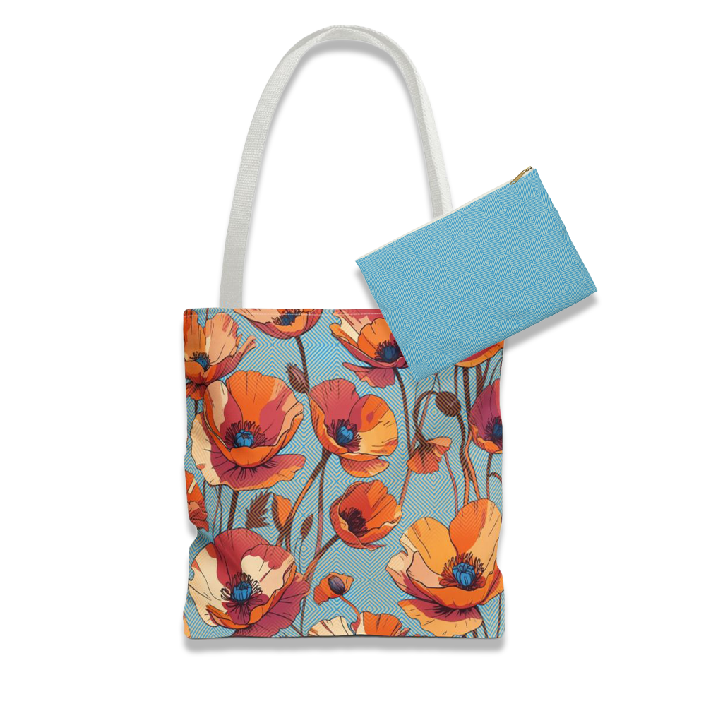 Bundle and Save! Hypnotic Bloom Tote Bag and Geometric Background Flat Accessory Pouch