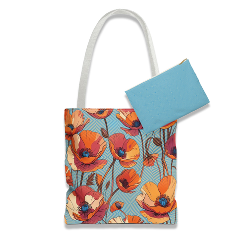 Bundle and Save! Hypnotic Bloom Tote Bag and Geometric Background Flat Accessory Pouch