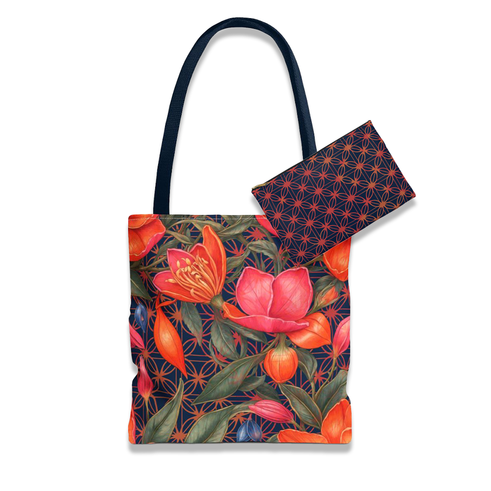 Bundle and Save! Lily of Life Tote Bag and Geometric Background Flat Accessory Pouch