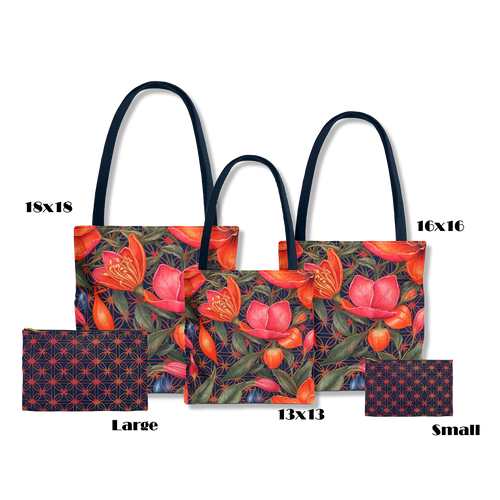 Bundle and Save! Lily of Life Tote Bag and Geometric Background Flat Accessory Pouch