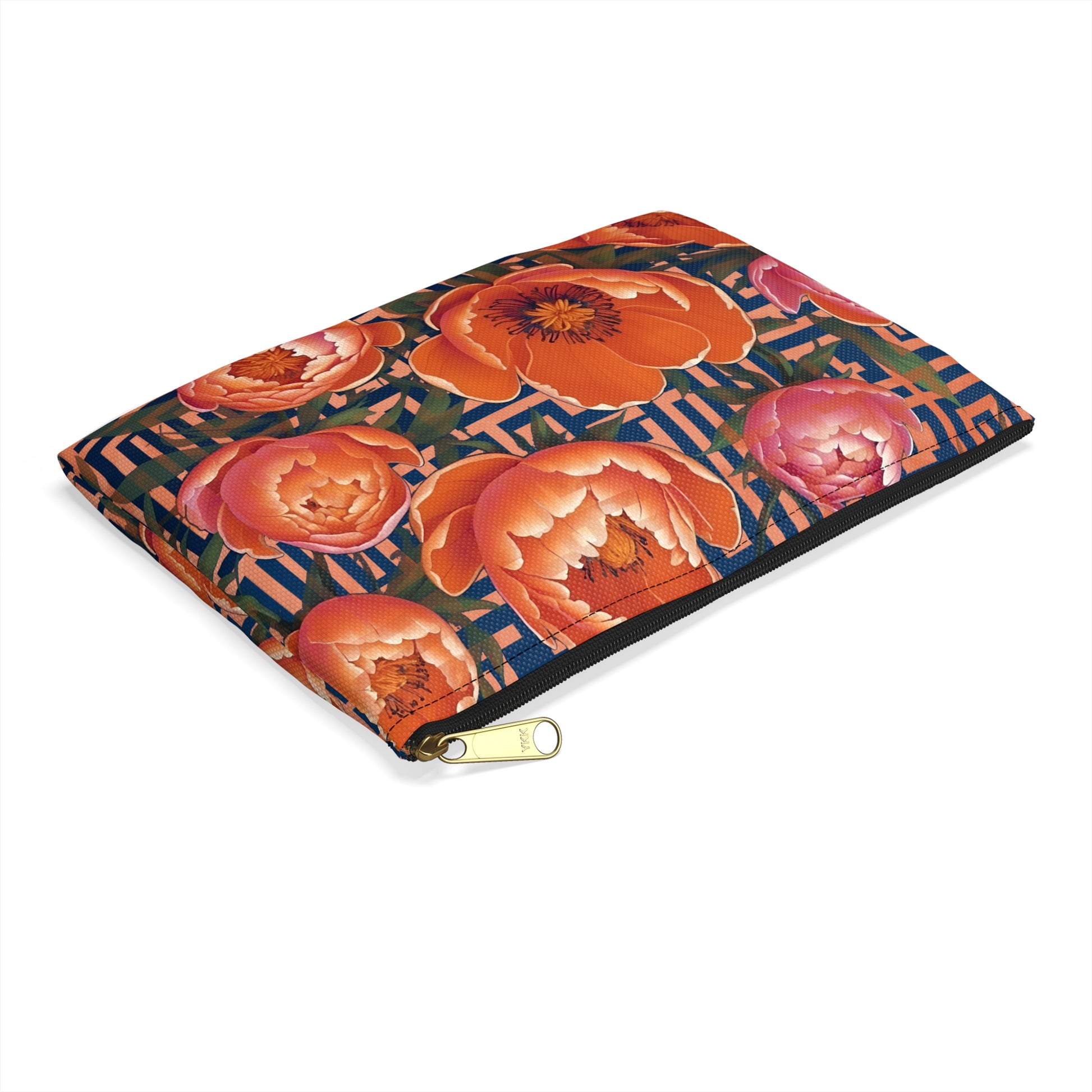 Peony Labyrinth Geometric Floral Flat Accessory Pouch, Makeup Bag