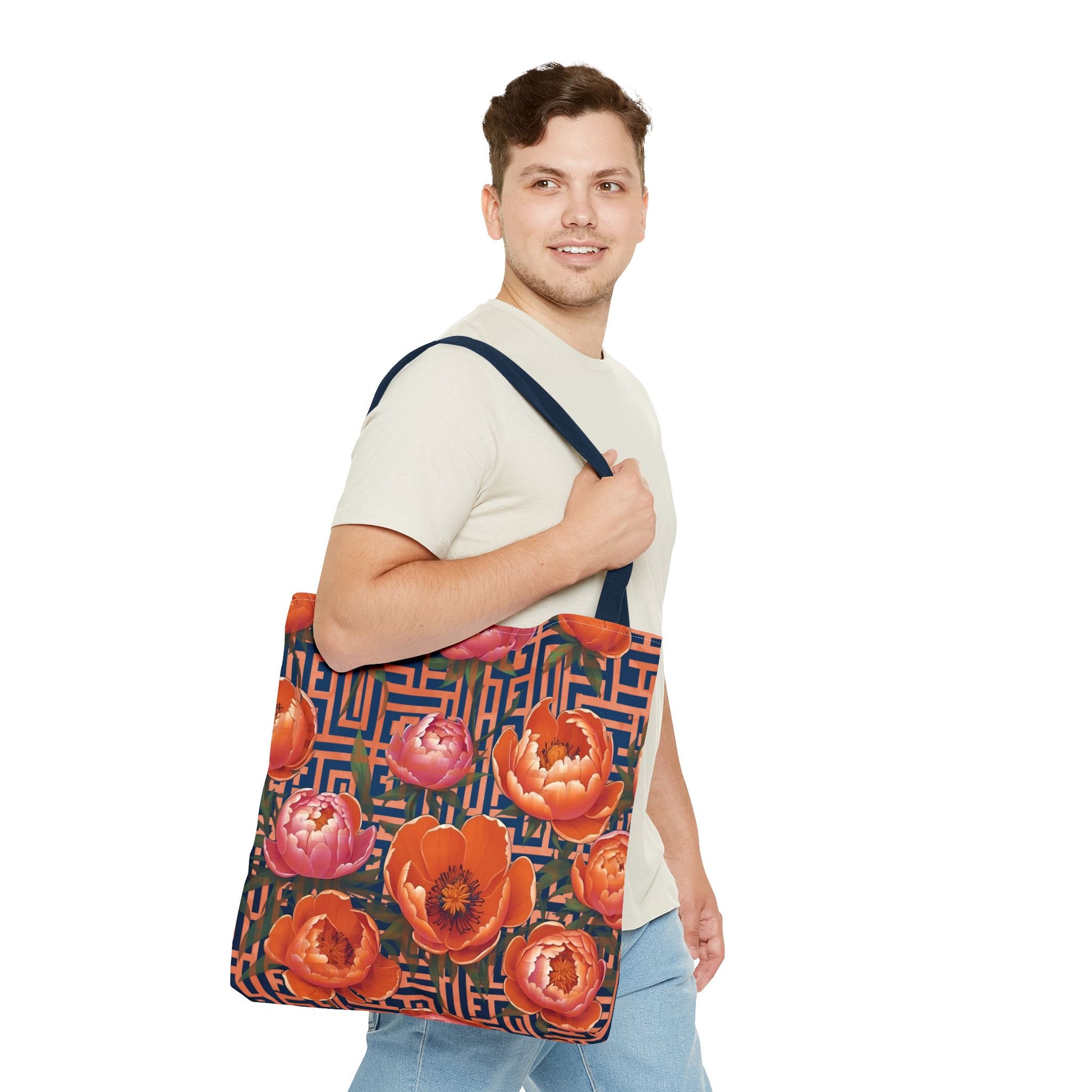 Peony Labyrinth Geometric Floral Tote Bag