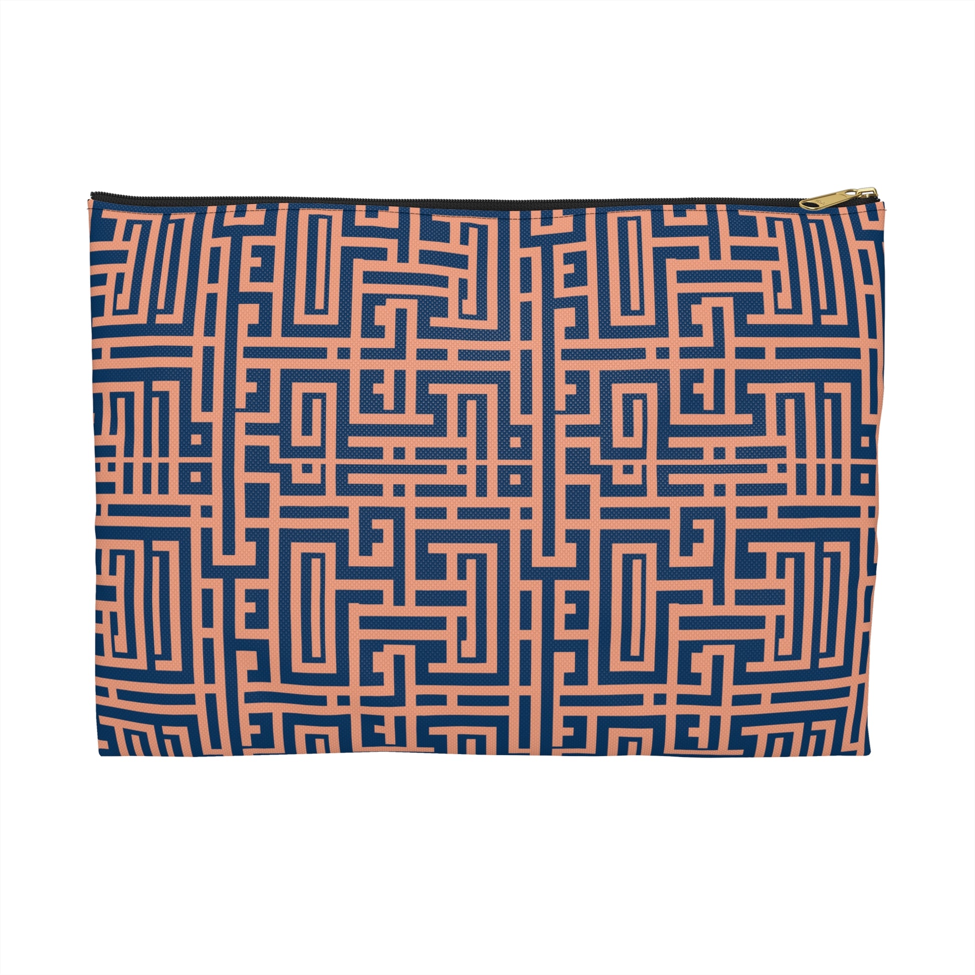 Peony Labyrinth Geometric Background Flat Accessory Pouch, Makeup Bag