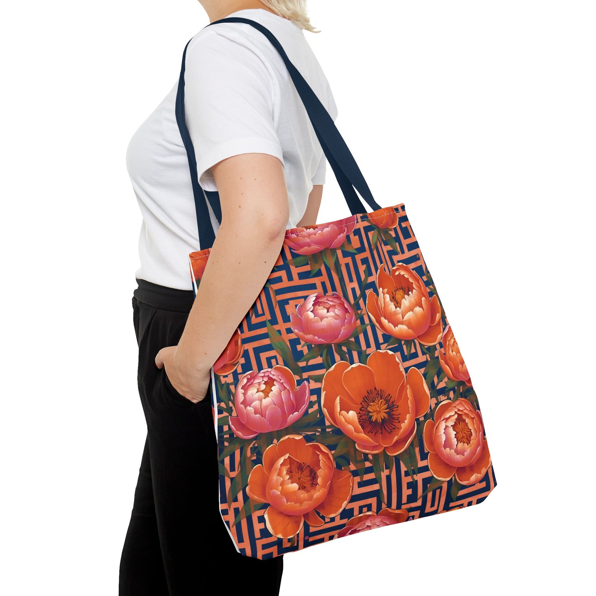 Bundle and Save! Peony Labyrinth Tote and Geometric Background Flat Accessory Pouch