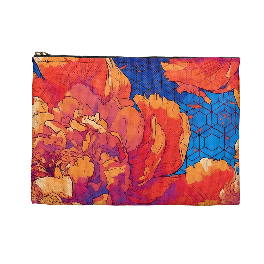 Floral Hex Flame Flat Accessory Pouch