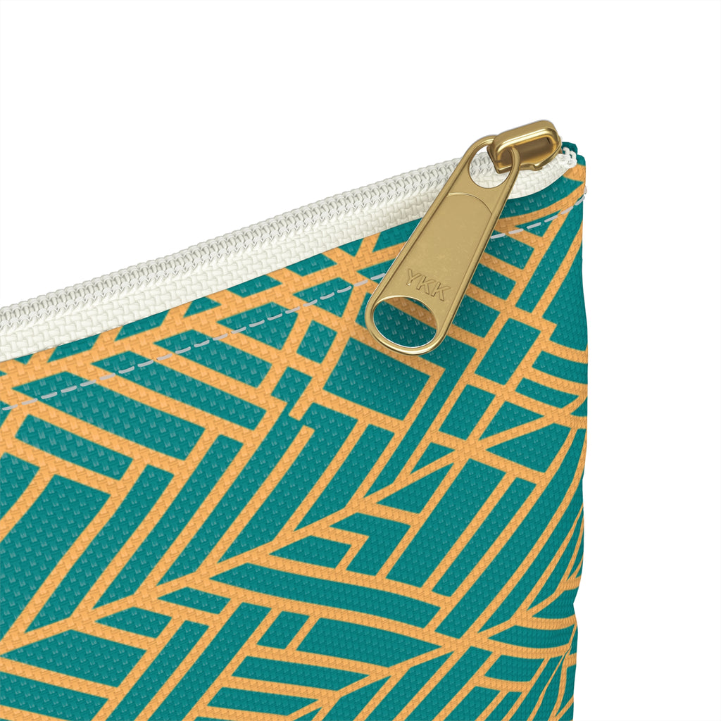 Bundle and Save! Golden Poppy Matrix Tote Bag and Geometric Background Flat Accessory Pouch