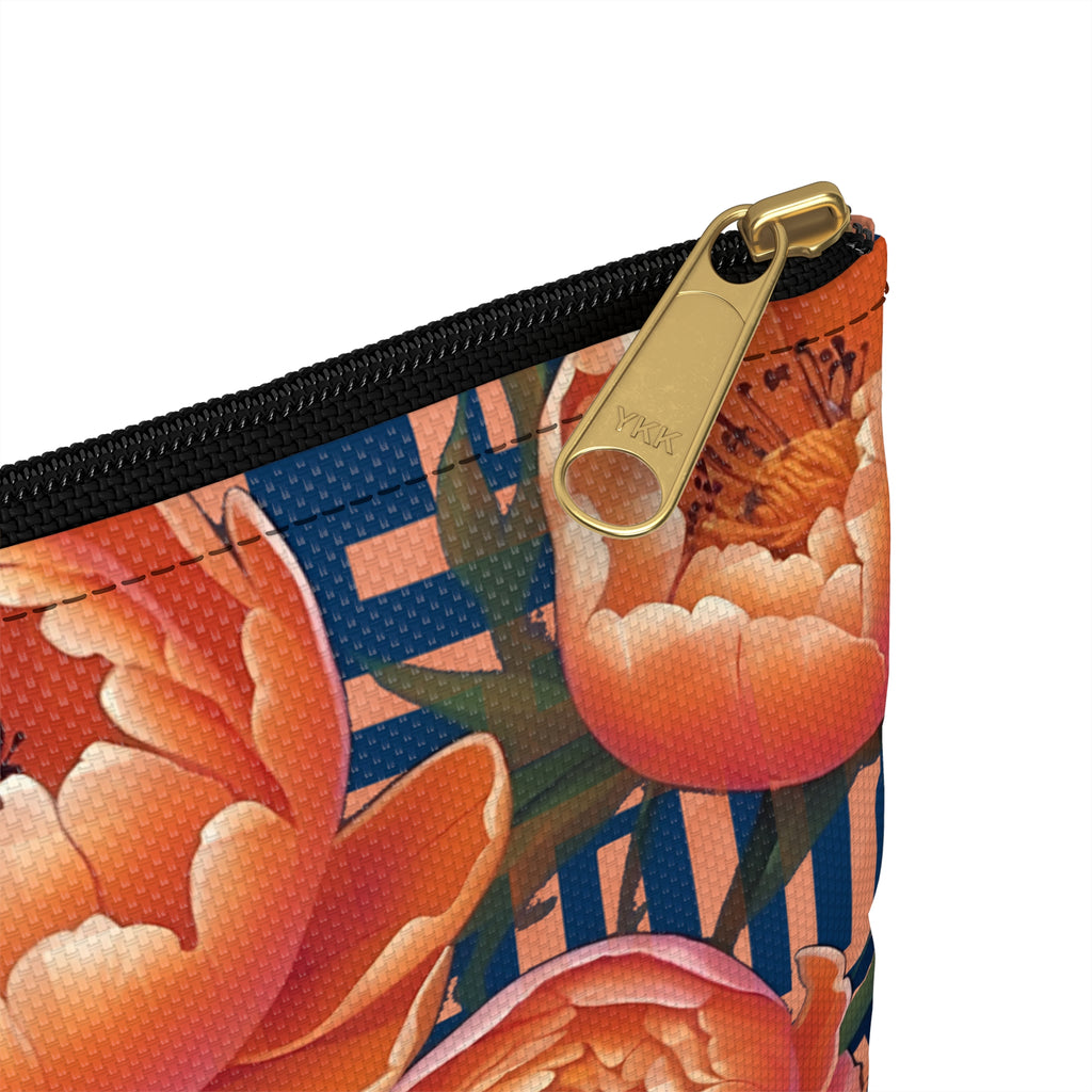 Peony Labyrinth Geometric Floral Flat Accessory Pouch, Makeup Bag