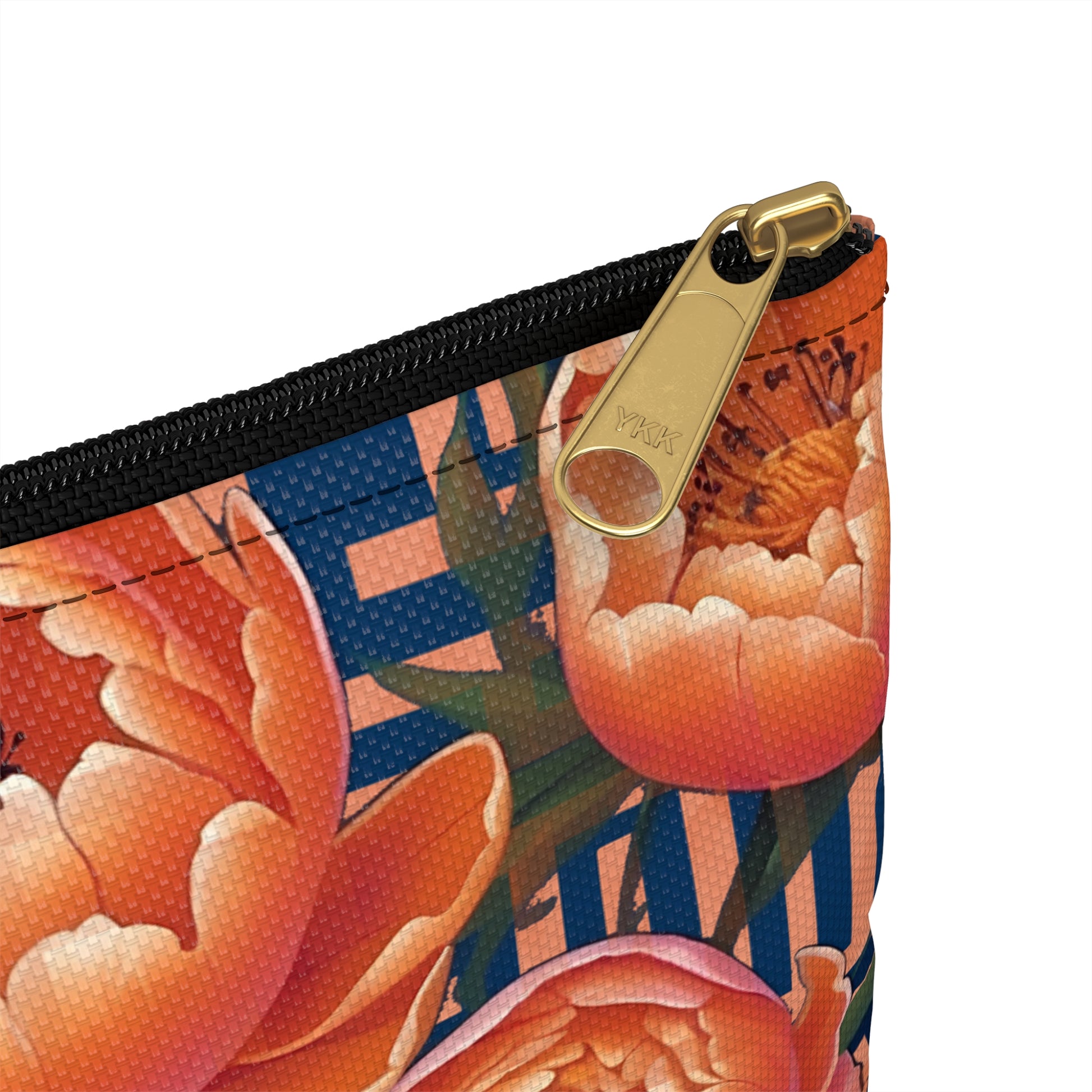 Peony Labyrinth Geometric Floral Flat Accessory Pouch, Makeup Bag