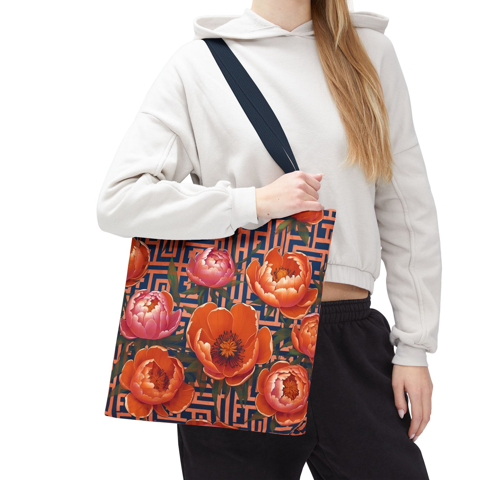 Peony Labyrinth Geometric Floral Tote Bag