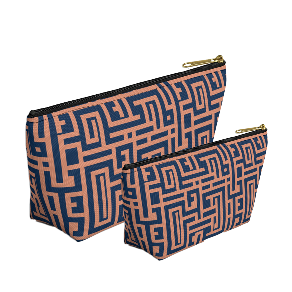 Peony Labyrinth Geometric Background T-bottom Accessory Pouch, Makeup Bag, Travel Organizer, Cute Gift, Essentials Holder, Patterned Clutch