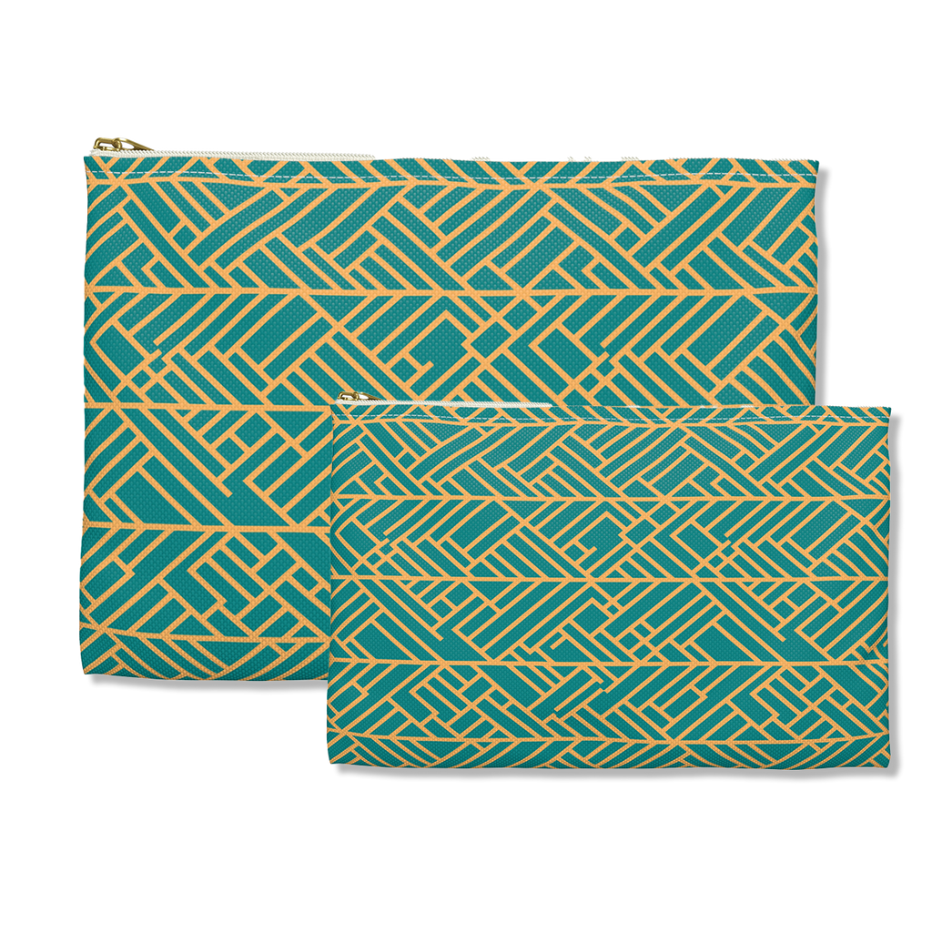 Bundle and Save! Golden Poppy Matrix Tote Bag and Geometric Background Flat Accessory Pouch
