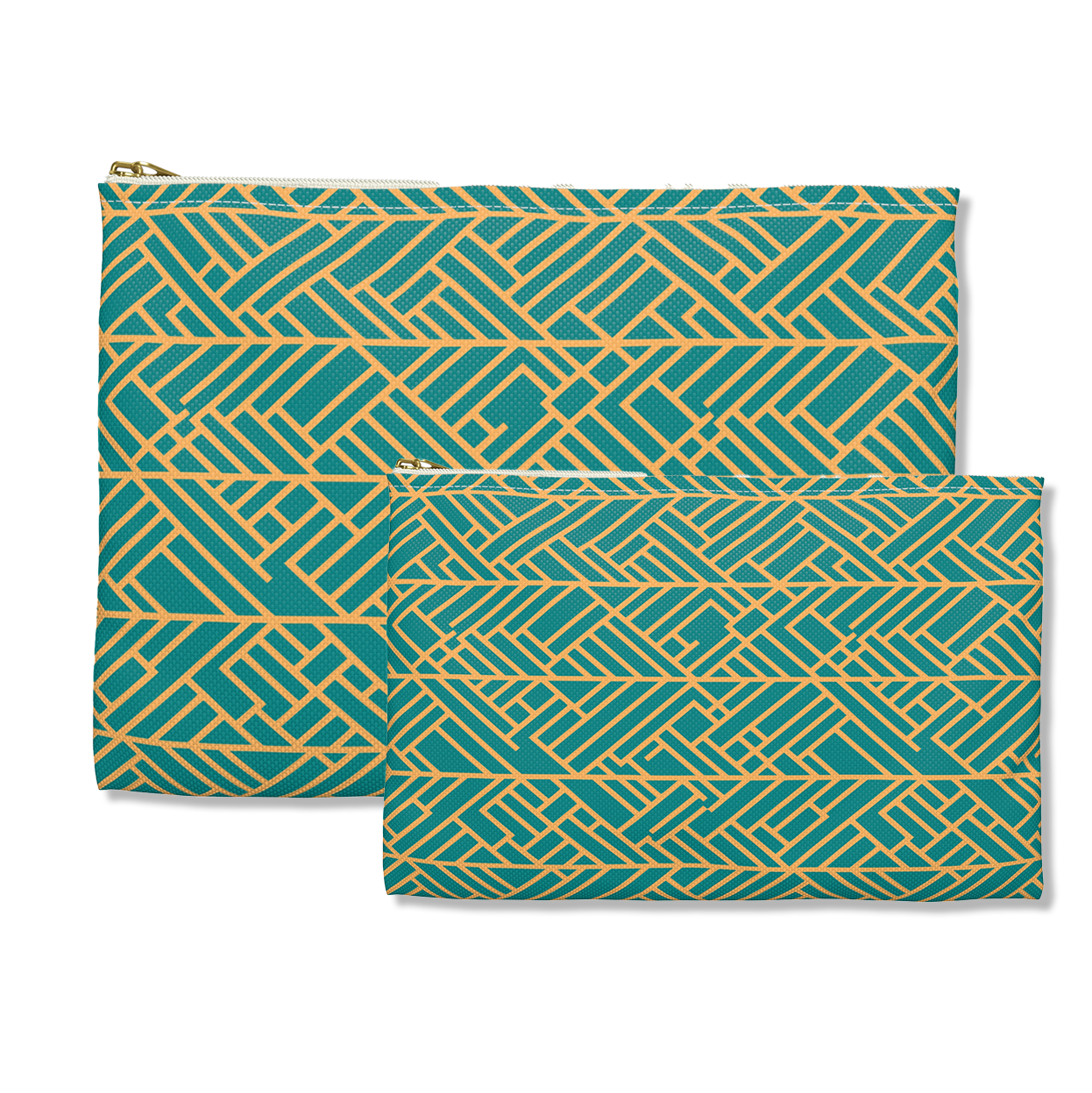 Bundle and Save! Golden Poppy Matrix Tote Bag and Geometric Background Flat Accessory Pouch