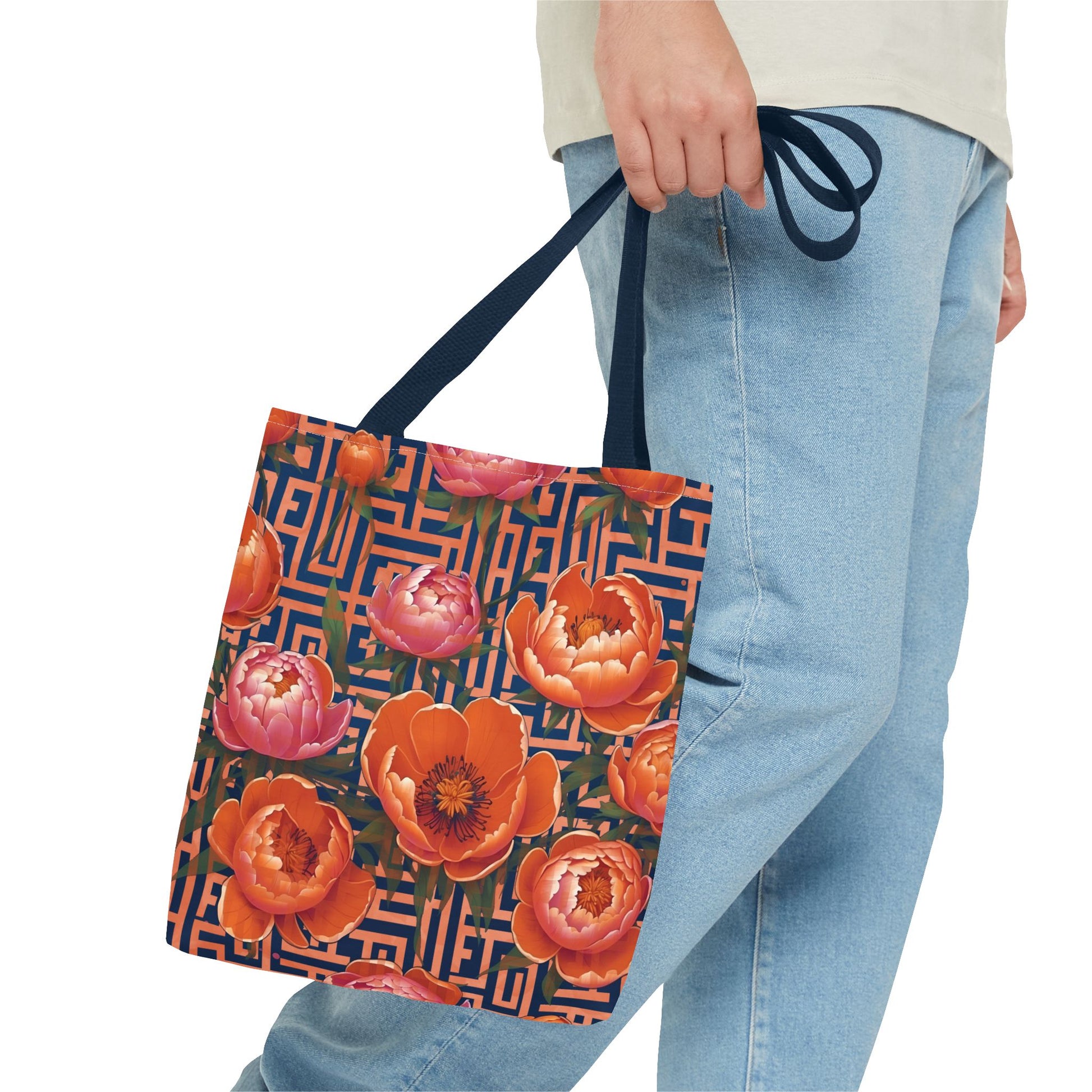 Peony Labyrinth Geometric Floral Tote Bag