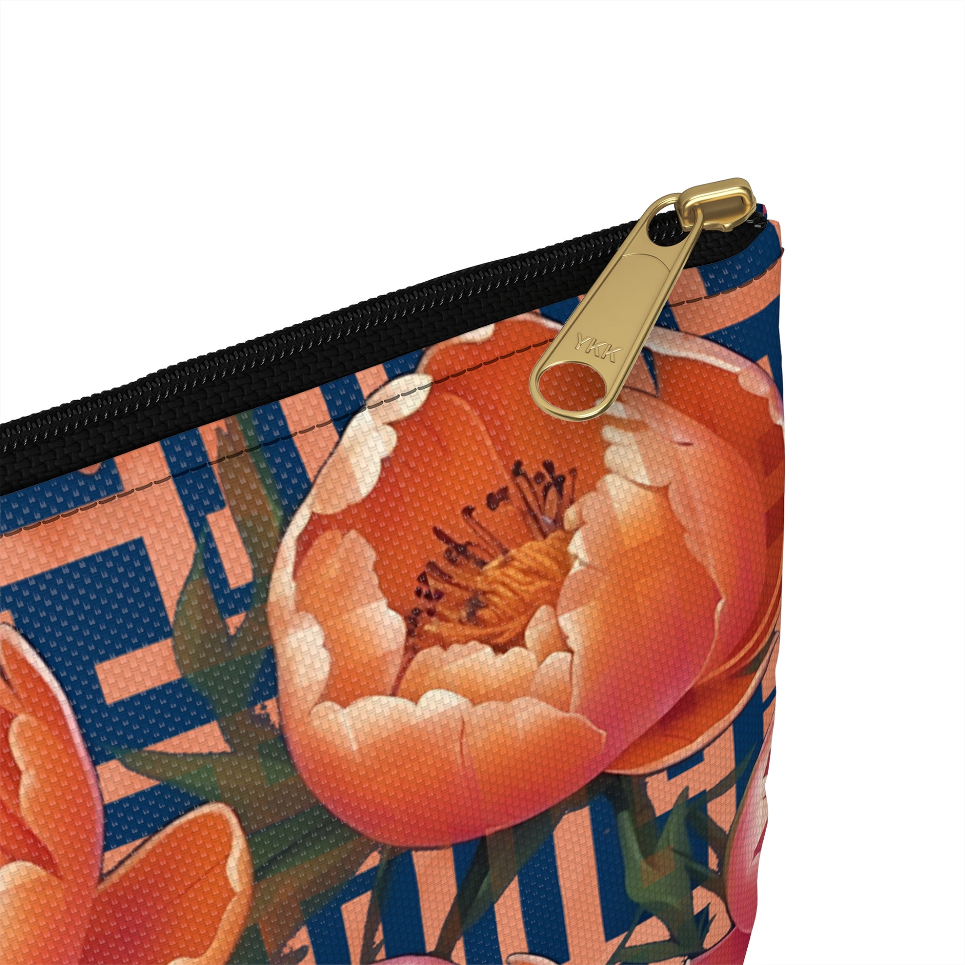 Peony Labyrinth Geometric Floral Flat Accessory Pouch, Makeup Bag