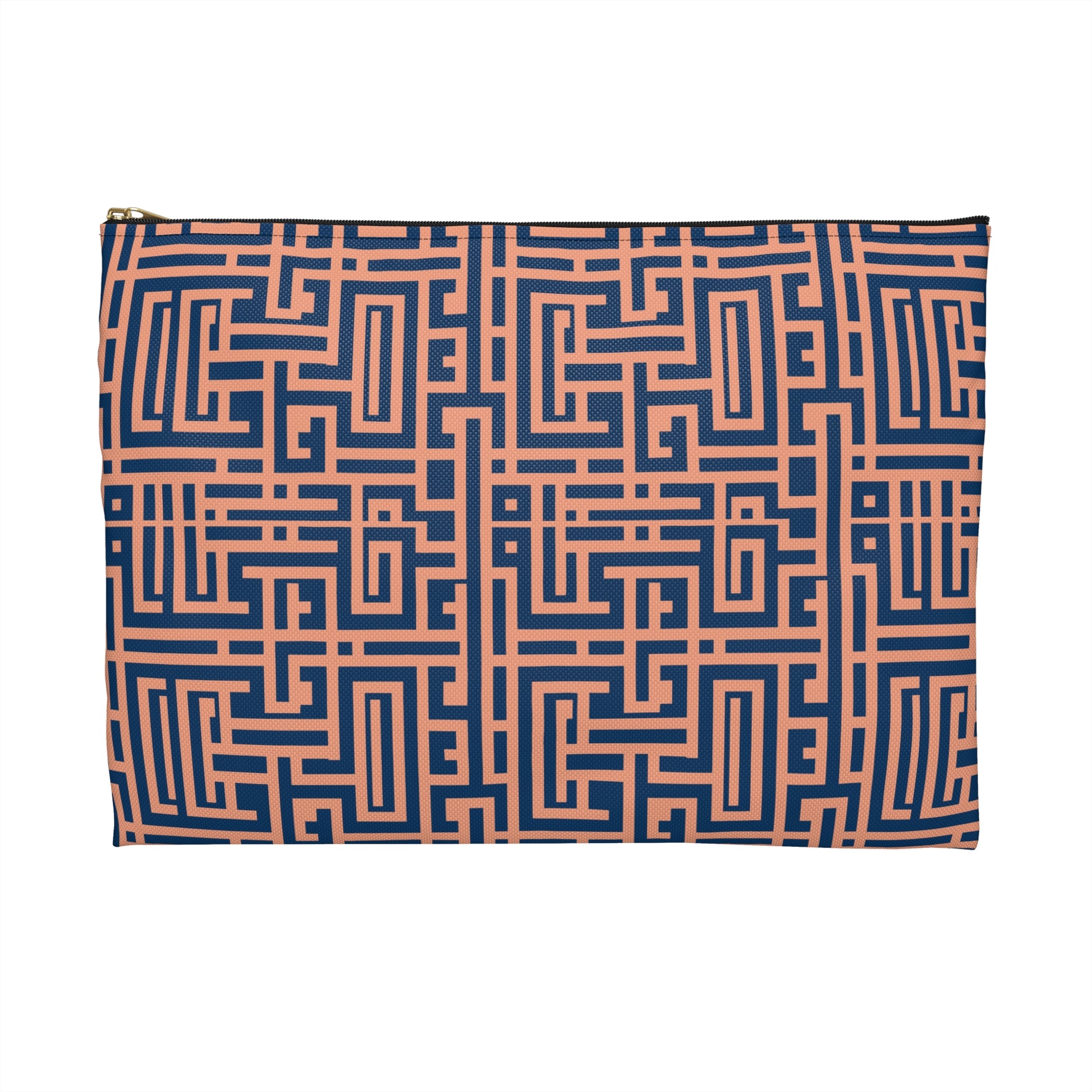 Peony Labyrinth Geometric Background Flat Accessory Pouch, Makeup Bag
