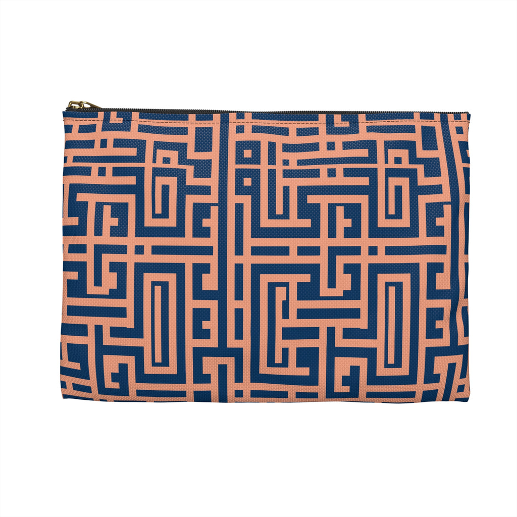 Peony Labyrinth Geometric Background Flat Accessory Pouch, Makeup Bag