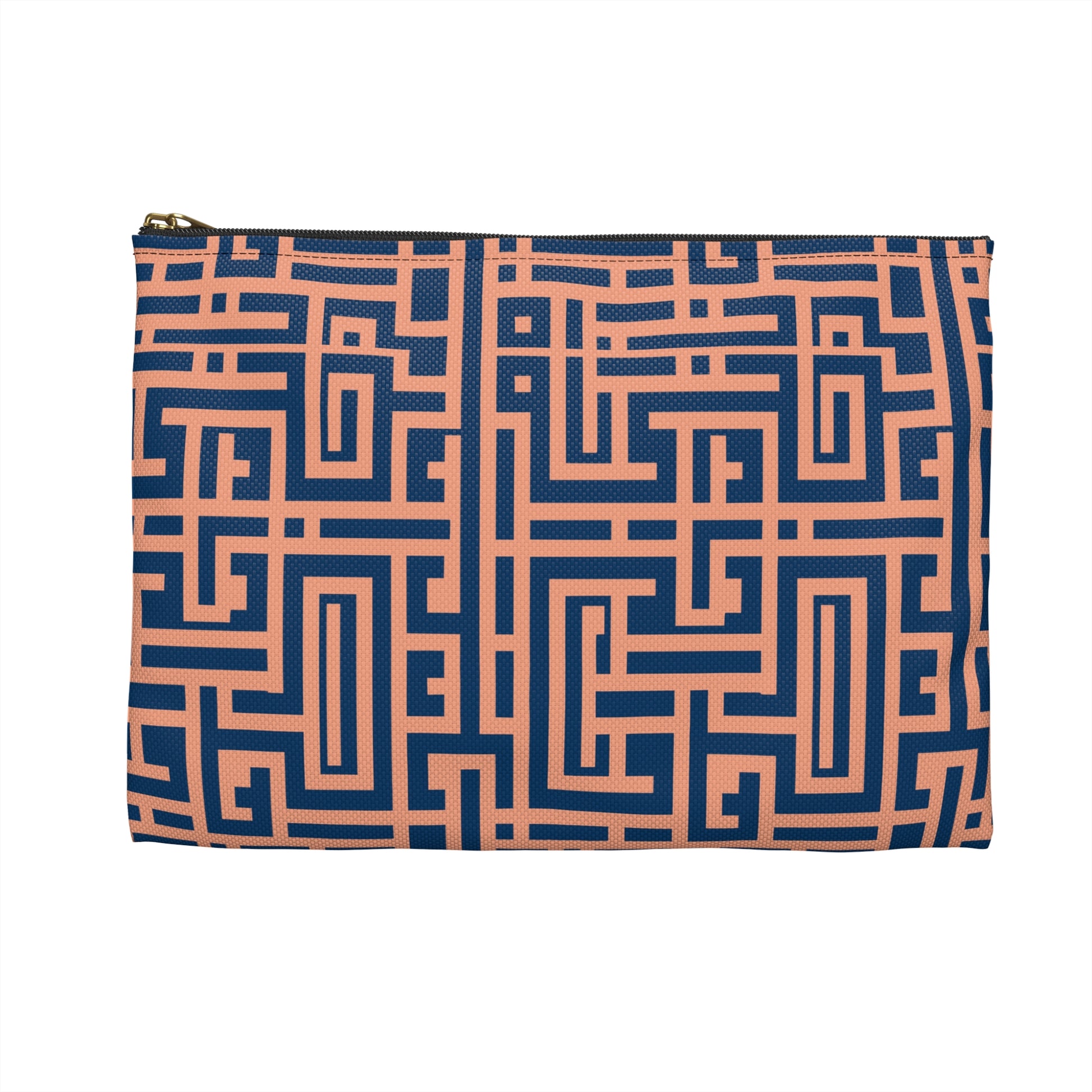 Peony Labyrinth Geometric Background Flat Accessory Pouch, Makeup Bag