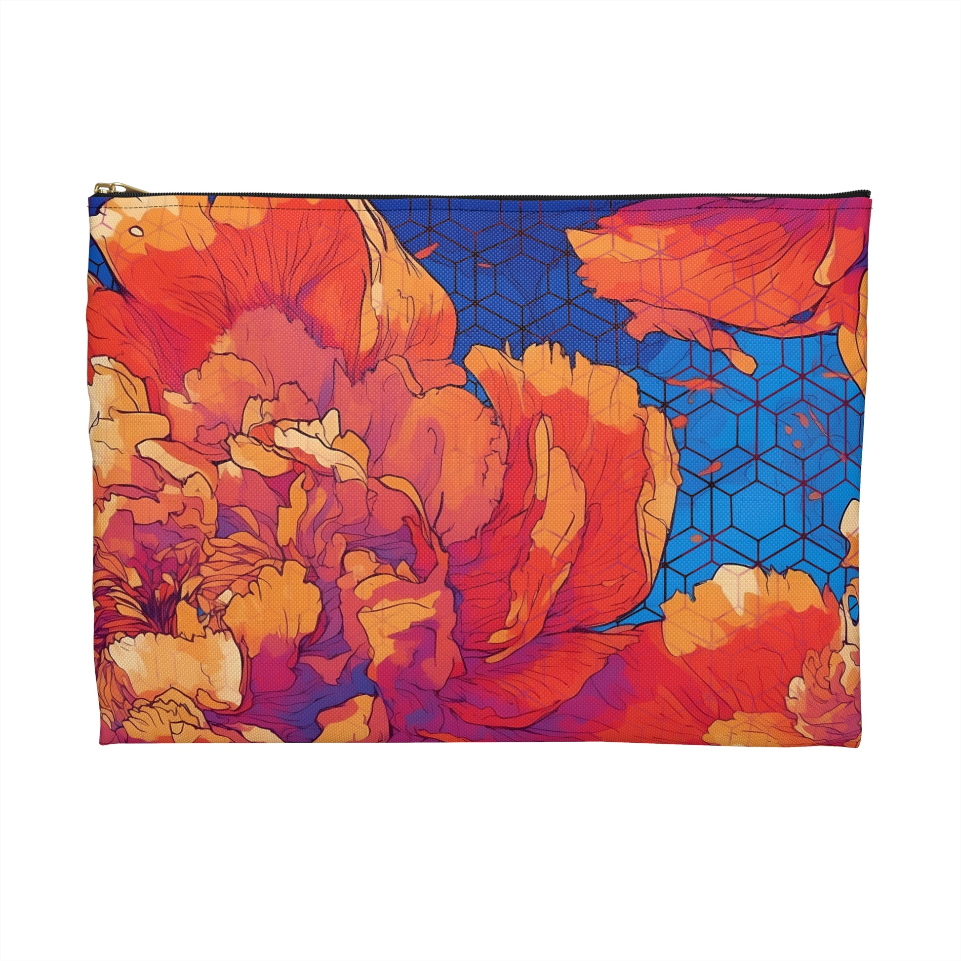 Floral Hex Flame Flat Accessory Pouch