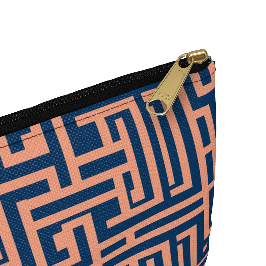 Peony Labyrinth Geometric Background Flat Accessory Pouch, Makeup Bag