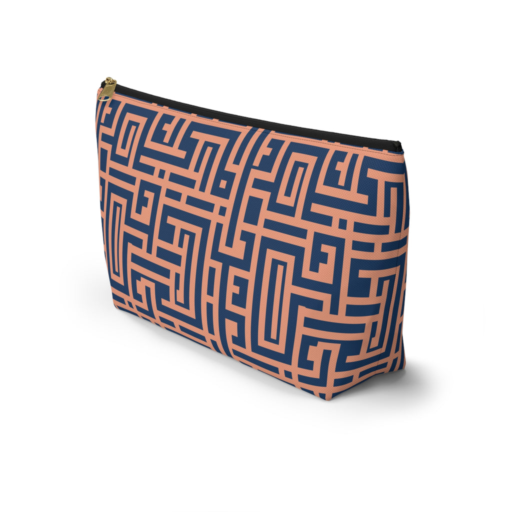 Peony Labyrinth Geometric Background T-bottom Accessory Pouch, Makeup Bag, Travel Organizer, Cute Gift, Essentials Holder, Patterned Clutch