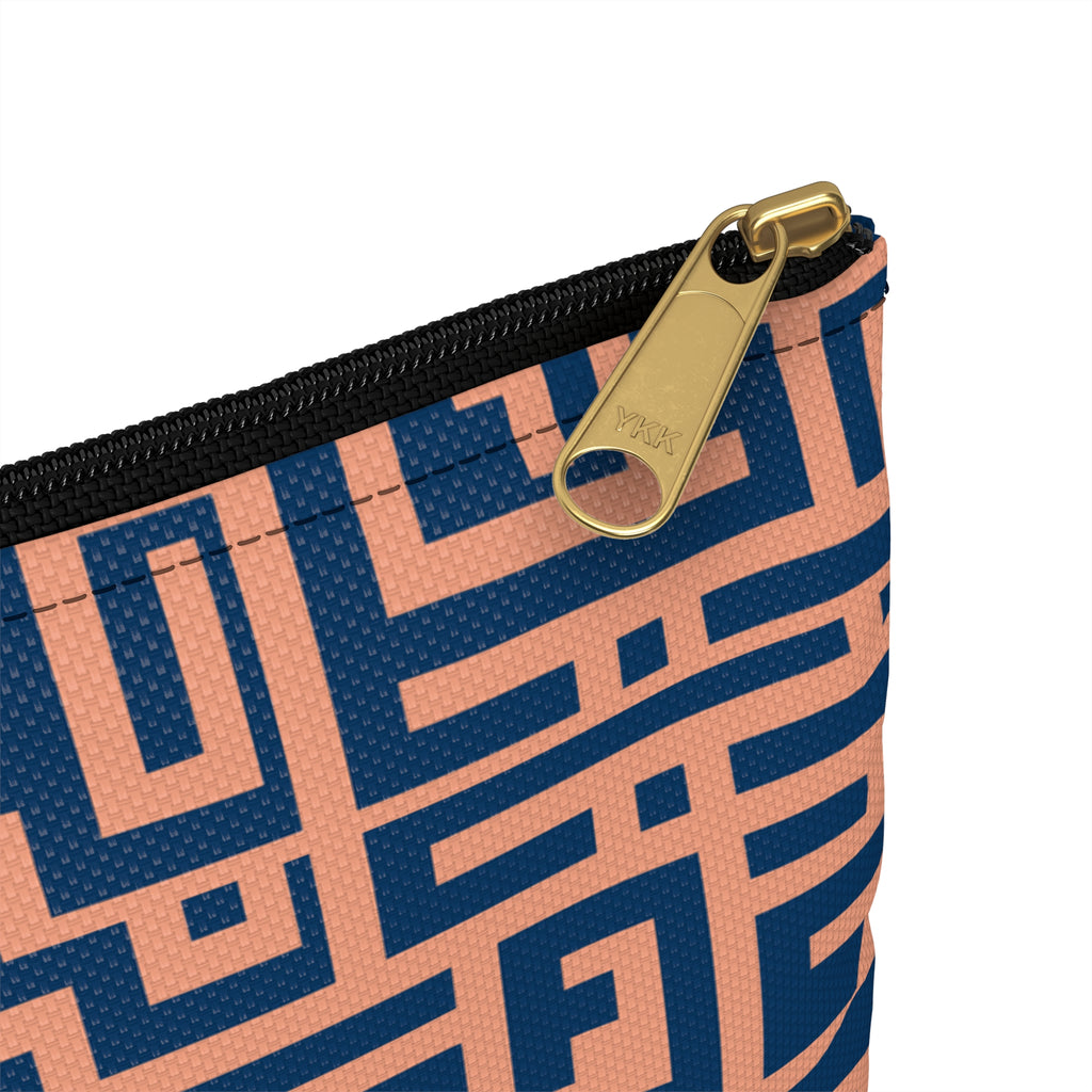 Peony Labyrinth Geometric Background Flat Accessory Pouch, Makeup Bag