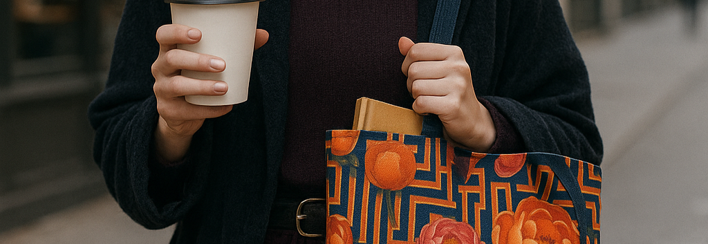 Peony Labyrinth Geometric Floral Tote Bag